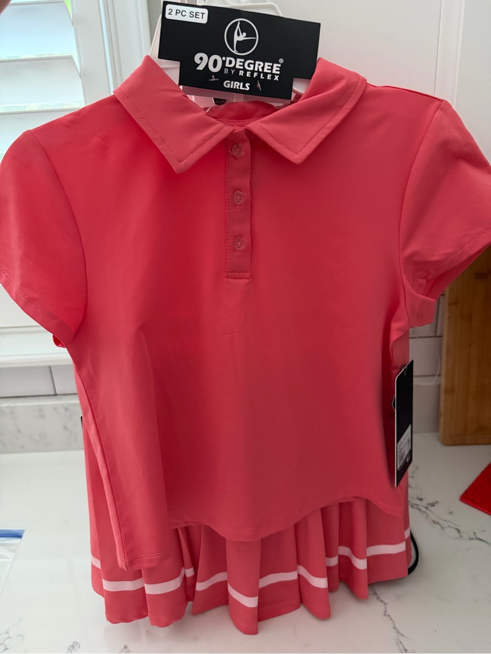 90 Degree By Reflex Girls Coral Pink Polo Top & Skirt